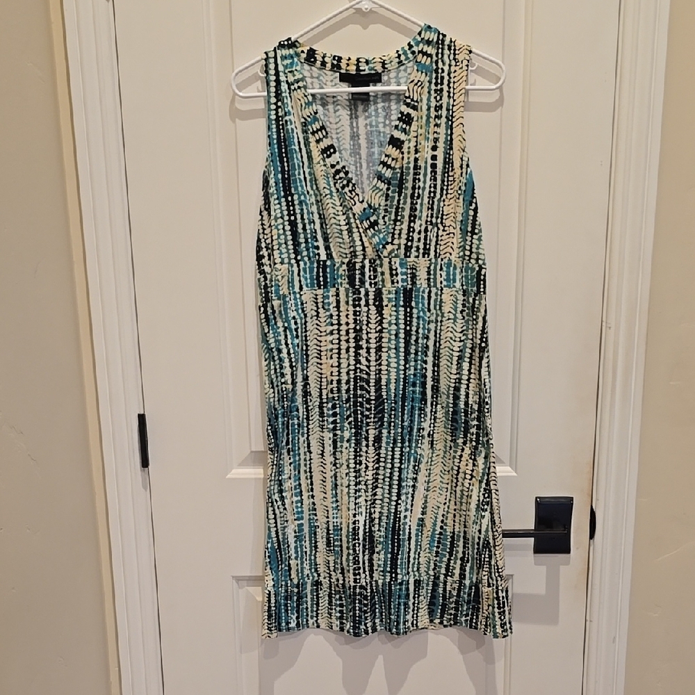 Calvin Klein Jeans Sleeveless Patterned Dress - Blue and Cream